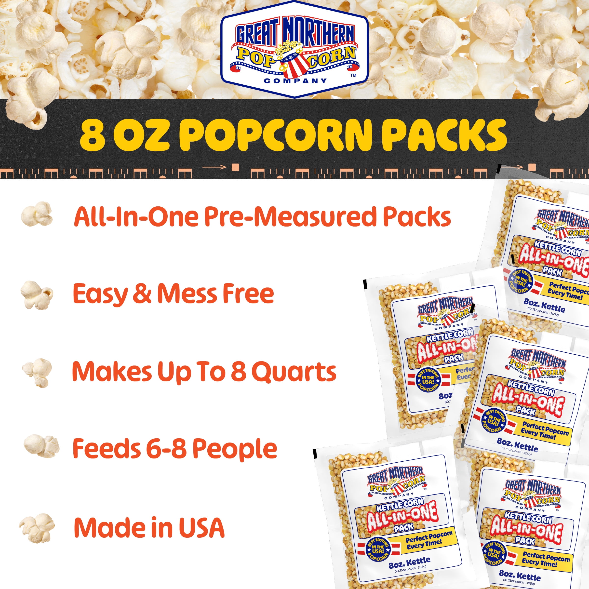 Great Northern Popcorn 8oz Kettle Corn Popcorn Machine Popcorn Packs 24-PK