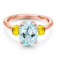 thumbnail image 3 of Gem Stone King 3.72 Ct Oval Sky Blue Topaz Yellow Sapphire 18K Rose Gold Plated Silver Ring (Size 9), 3 of 6
