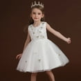 thumbnail image 2 of Gubotare Toddler Dresses Semi Formal Princess Baby Girls First Birthday Dress Toddler Girls Embroidered Flower Tulle Pageant Dresses (White,Size 6-7 Years), 2 of 4