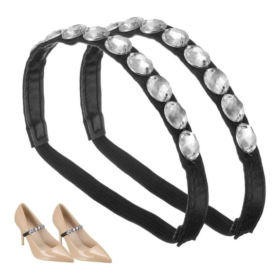 Uxcell 2 Pairs High Heels Shoe Straps, Rhinestone Elastic Shoe Straps Heels Detachable Ankle Straps Replacement Shoelace Crystal for Women Loose High Heels Slippers Sandals, Black White