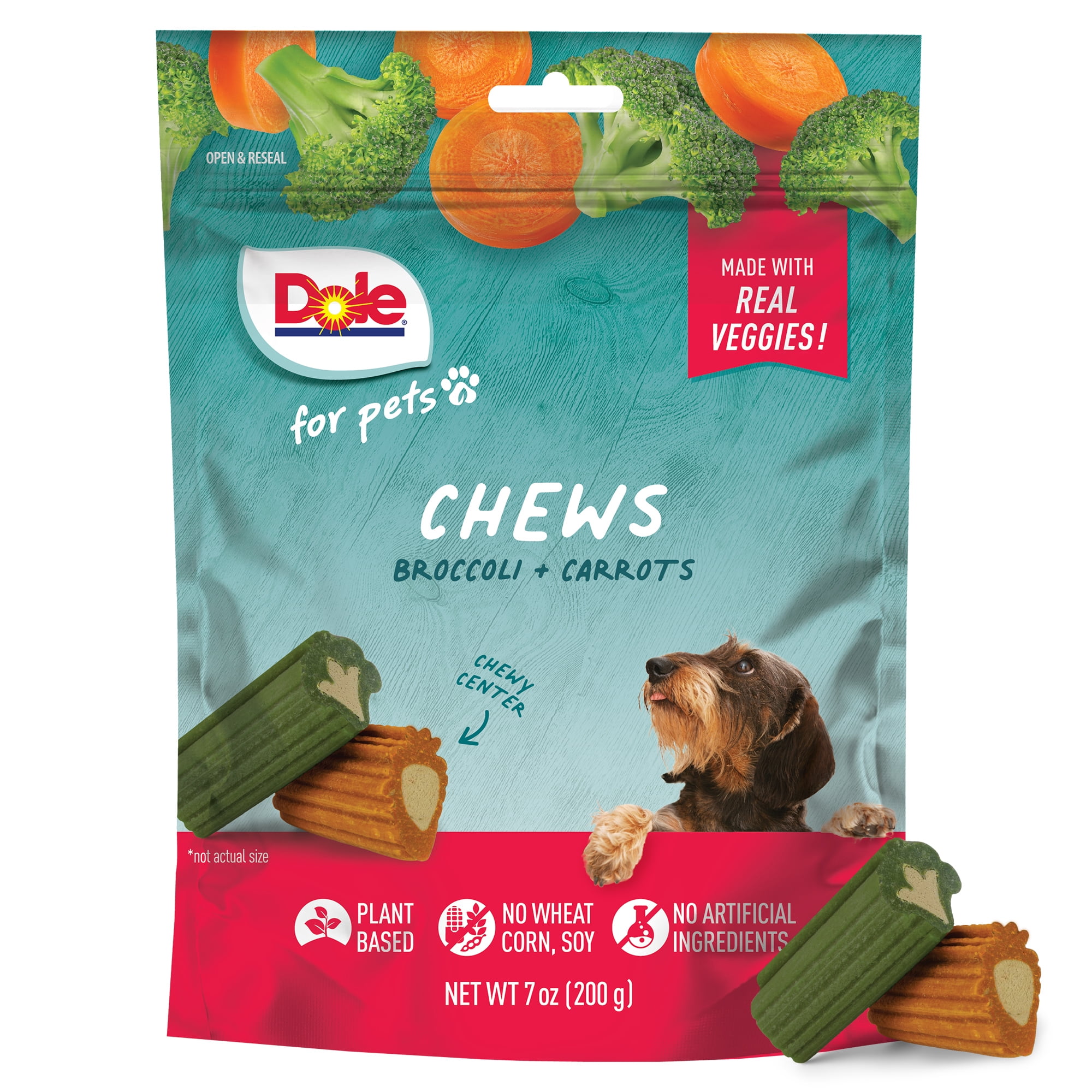 Dole Dog Chew Treats, Broccoli & Carrot Flavors, No Wheat, Corn or Soy, 7 oz