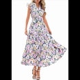 thumbnail image 2 of Vestido Midi Estampado con Escote en V, Mangas Plisadas y Volantes, Imagen 5 M, 2 of 8