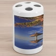 thumbnail image 1 of Nature Ceramic Toothbrush Holder, Tropic Palm Trees in Ocean Exotic Skyline Summer Paradise Mauritius Honeymoon Theme, Versatile Countertop for Bathroom, 4.5" X 2.7", Blue Brown, by Ambesonne, 1 of 4