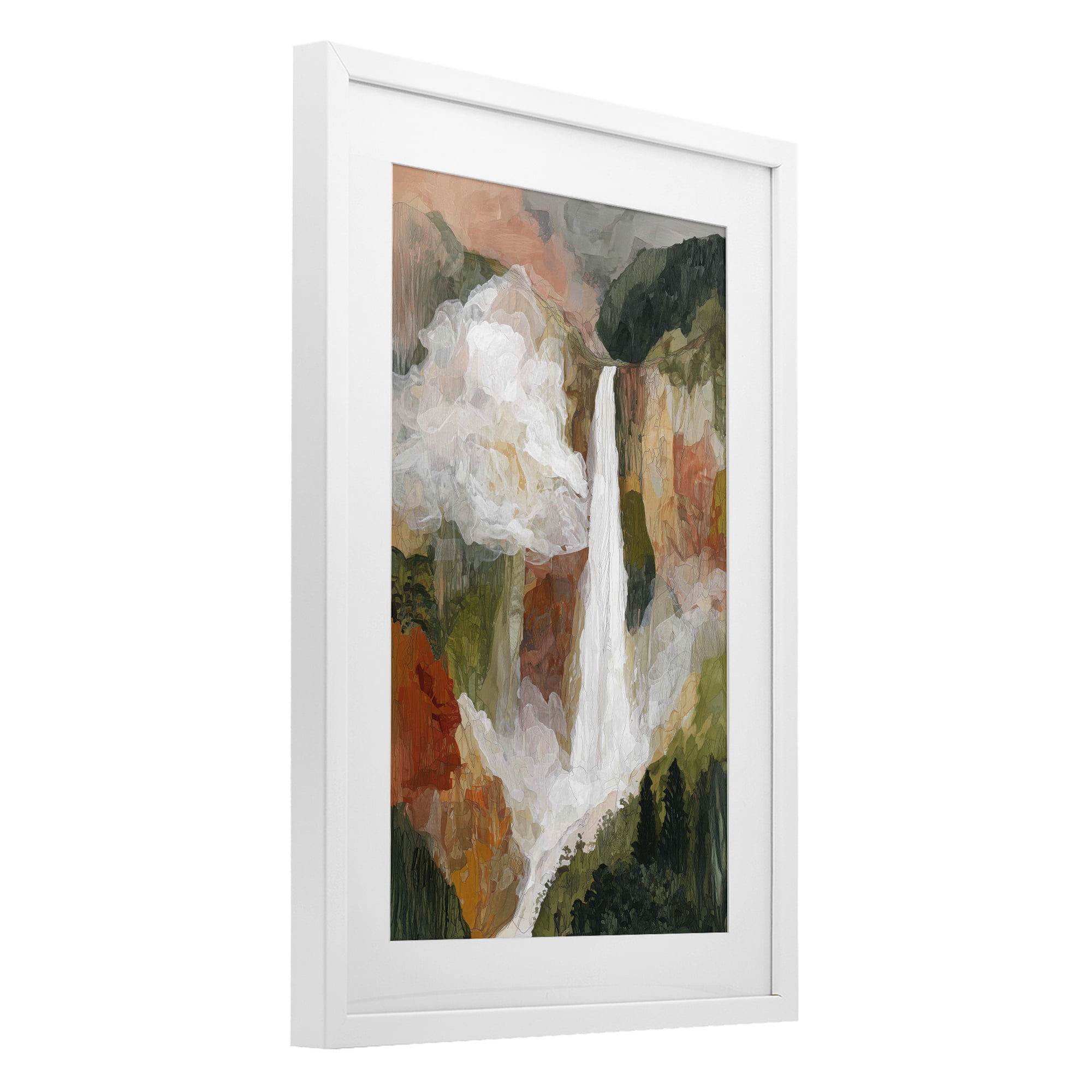 Stupell Industries Mountain Waterfall Landscape White Framed Print Under Glass, design by Chromatic Storm Studio