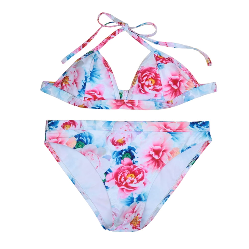Anself - Women Bikini Set Floral Print Halterneck Top Scrunch Bottom ...