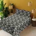 thumbnail image 2 of Ambesonne Sugar Skull Fitted & Flat Sheet with Sham 3 Pcs Set, Talavera Mexican Print, Twin, Dark Blue Grey Umber, 2 of 5