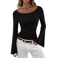 thumbnail image 2 of Long Sleeve Shirts for Women Y2k Bell Sleeve Tops Boat Neck Slim Fit Blouse Going out Tops 2026 Spring Trendy Outfits, 2 of 5