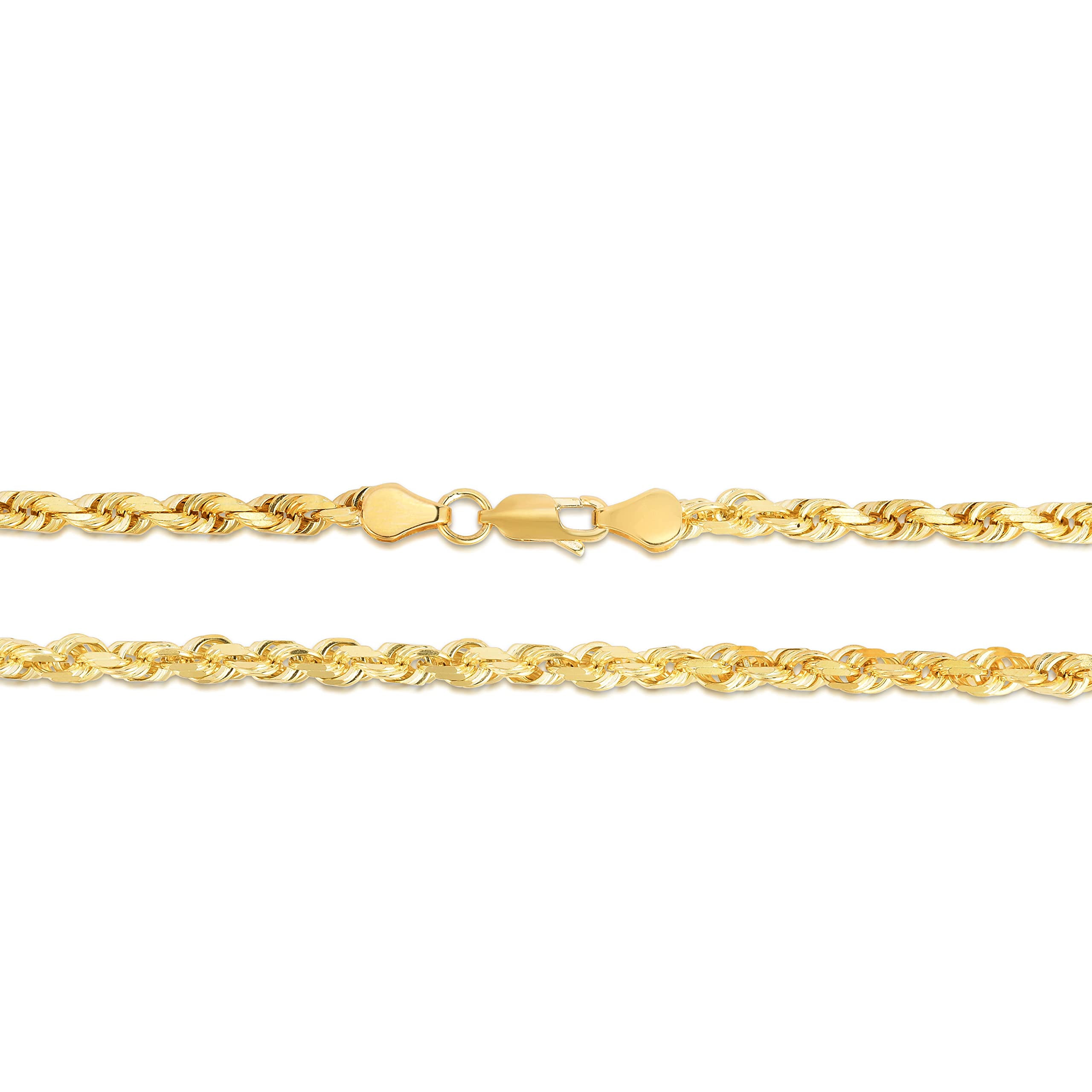 Floreo 10k Yellow Gold 5mm Solid Rope Chain Diamond Cut Necklace
