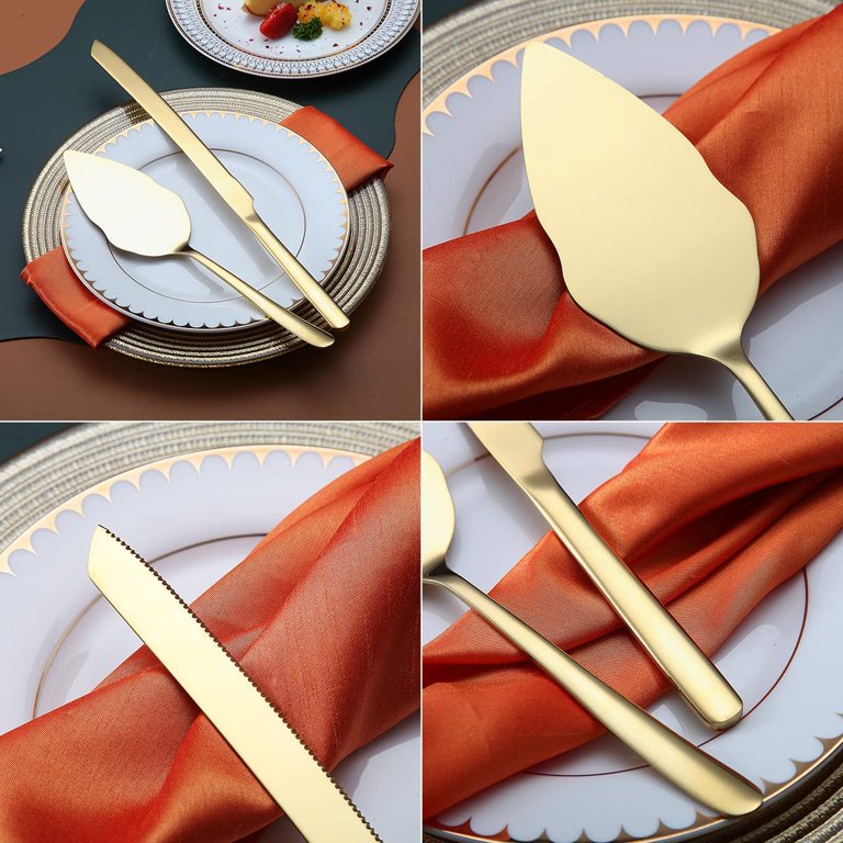 Cake Knife and Serving Set in White and Gold — Simple Beautiful Living