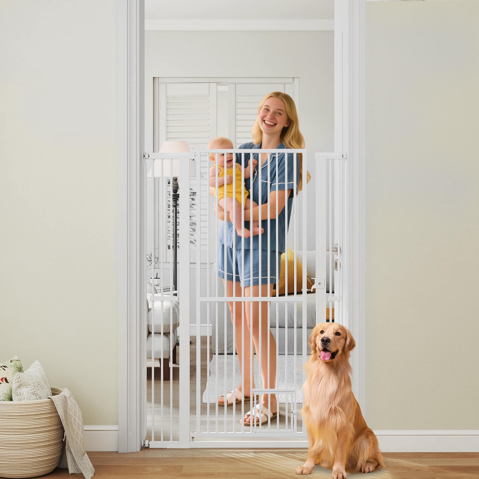 Costway 59” Extra Tall Pet Gate with 30.5”-41” Width & 2 Extension Kits 1.37” Gap