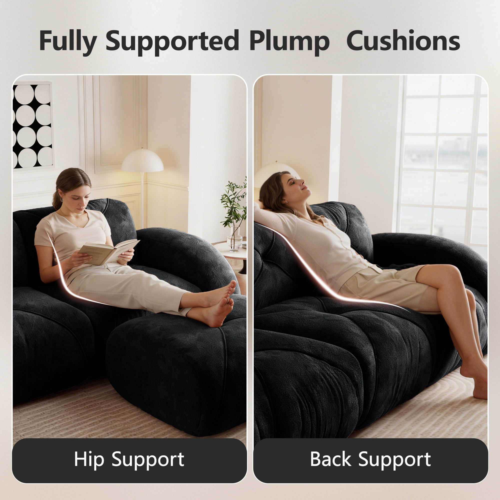 AISWORD 3-Piece Sofa Set (Two 2-Seater & One 3-Seater), 7-Seat Total Ultra-Soft Boneless Cloud Couches with 32D High-Density Foam & Anti-Slip Bottom, No Assembly Required