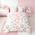 thumbnail image 3 of Manfei Watercolor Seashell Starfish Coral Twin Bedding Sets for Kids Girls, Cartoon Sealife Bedding Comforter Set, Pink Reversible 7pcs, 3 of 6