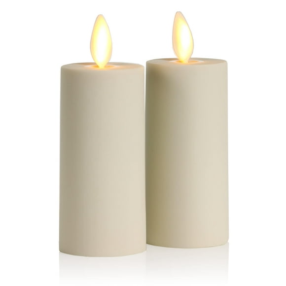 Luminara Outdoor Votive Flameless LED Candle, Set of 2 Ivory 1.5" x 4", Moving Flame Battery Operated Timer Remote Ready IPX4 Mat