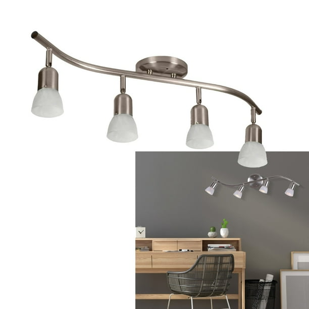 4 Light Track Wall Or Ceiling Mount Fixture With Adjustable Alabaster Glass Shades Brushed Nickel Com 4 Light Track Wall Or Ceiling, Bathroom Light Fixtures Brushed Nickel Ceiling Mount
