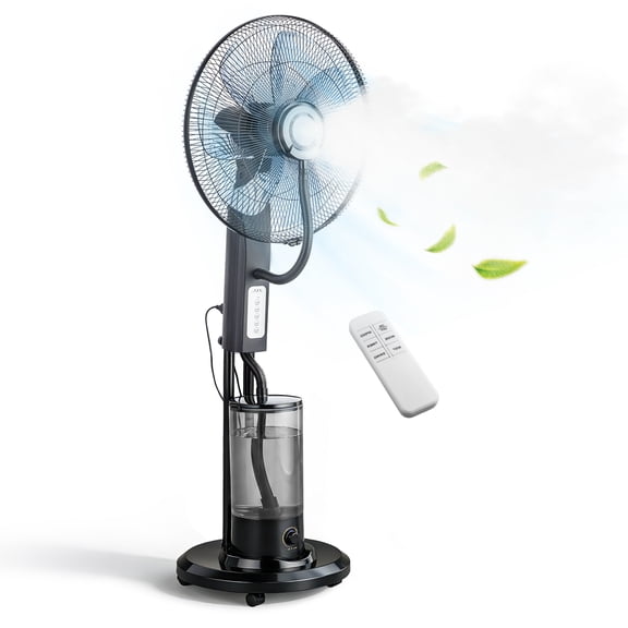 Ktaxon 18 inch Household Floor Standing Mist Fan with 5L Detachable Water Tank, LED Display, PP Body, Copper Motor, Black, Ventilation and Humidification, Touch Control   Remote Control