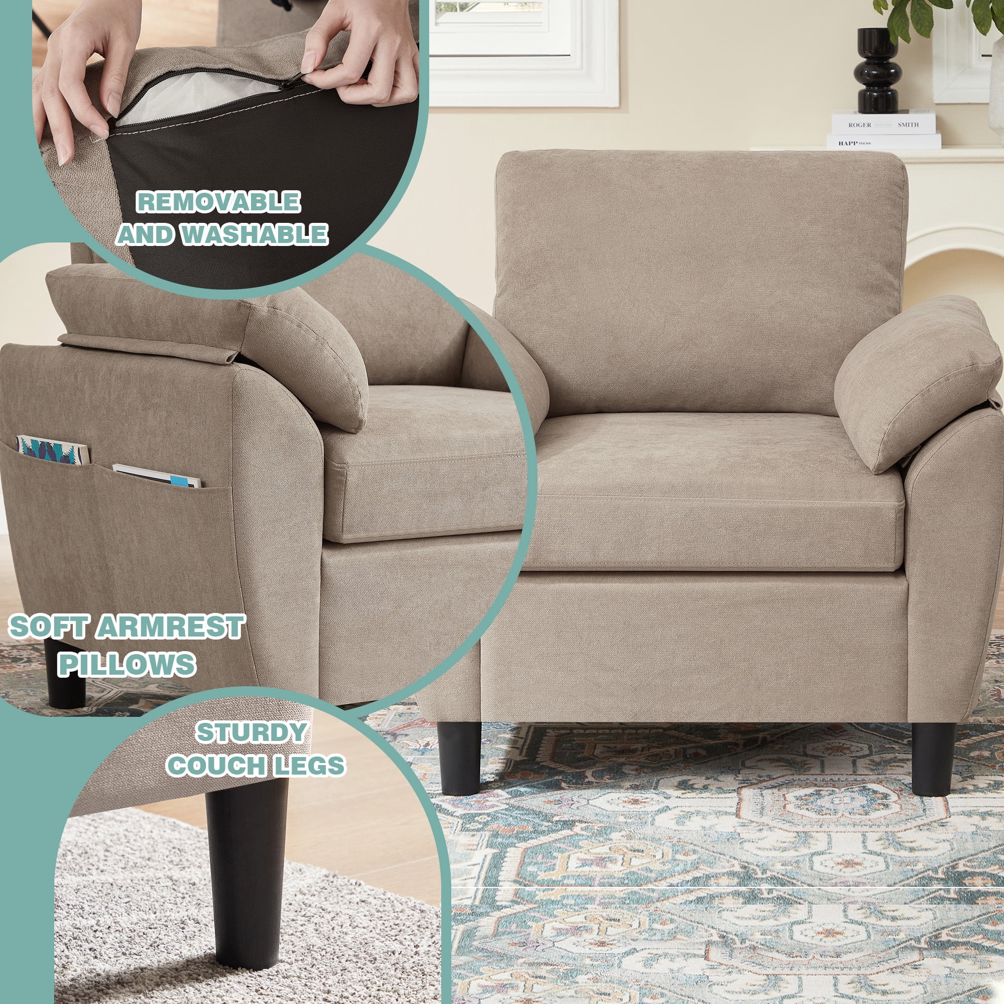 Jarenie Modern Fabric L-Shapped Sofa Sectional Couche for Living Room Convertible Sofa with Ottoman