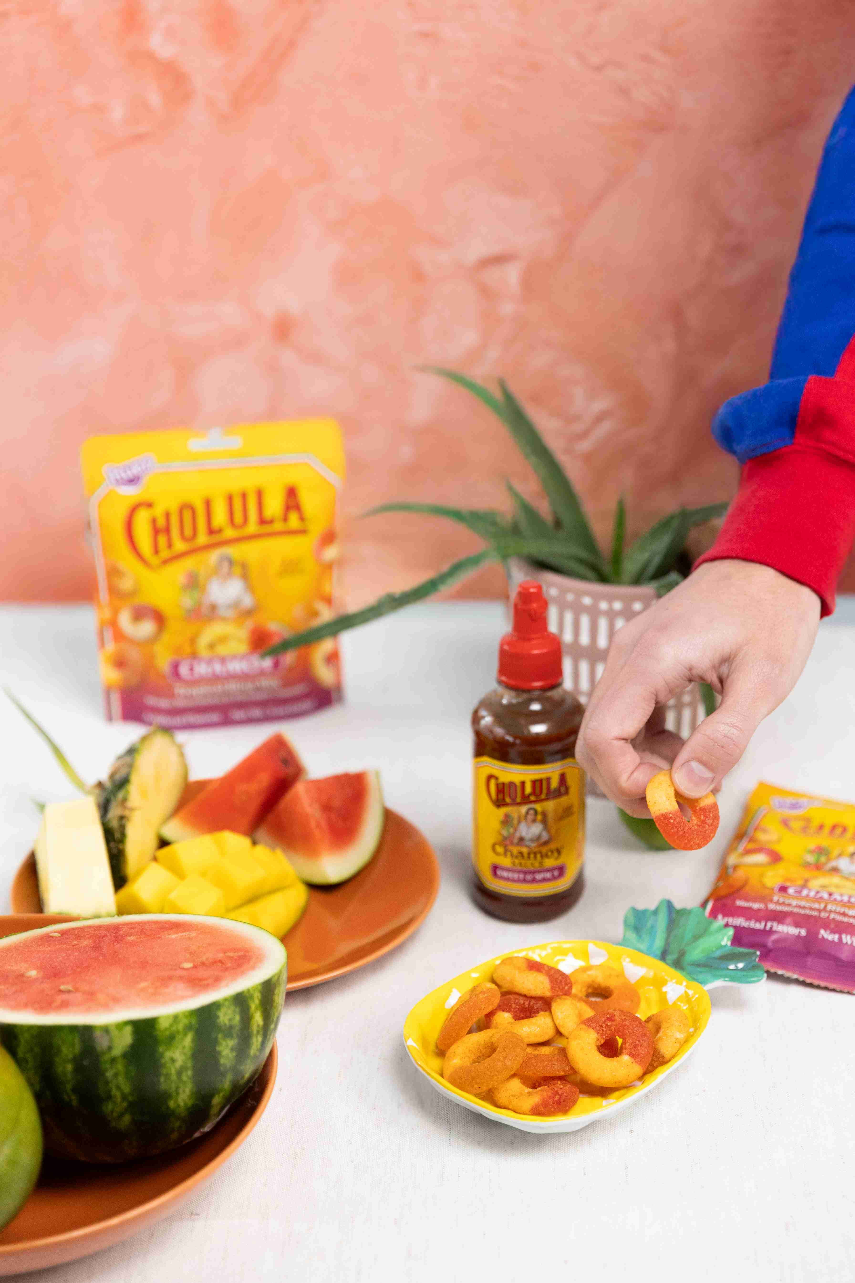 Huer, Cholula Chamoy, Anneaux Fruités Epicés, 100g, Sans Arachides et Noix