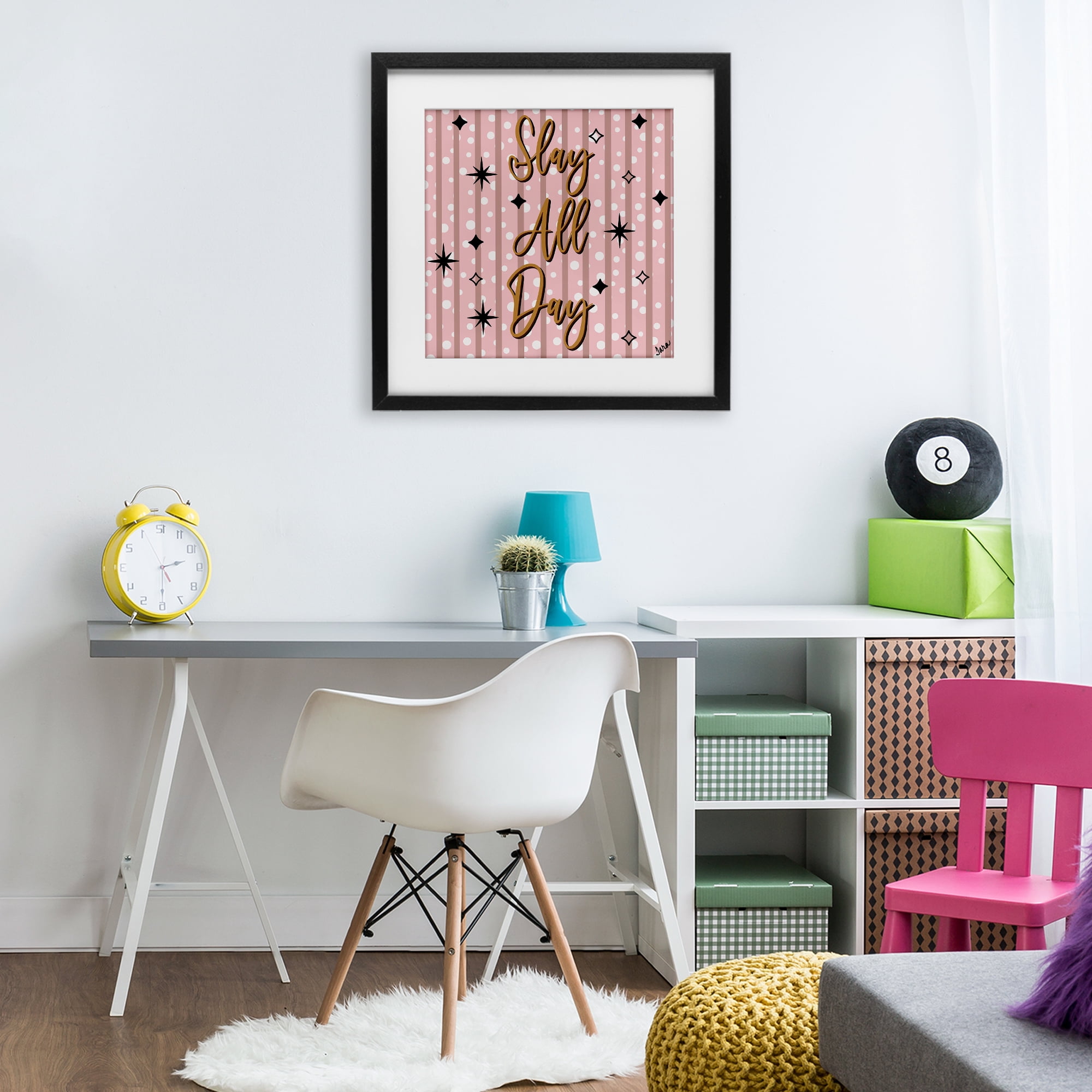 Stupell Industries Slay All Day with Sparkle Pattern Black Framed Print Under Glass, design by Tara Boone