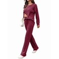 thumbnail image 1 of Pijama de Dos Piezas para Mujer, Moda de Otoño, Traje de Punto Acanalado, Ropa Deportiva Informal de Larga. Vino Tinto M, 1 of 9