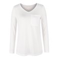 thumbnail image 4 of hgsbede Womens Tops Autumn Women Plus Size Casual V-Neck Loose Solid Pocket Long Sleeve Tops Women Blouse, 4 of 5