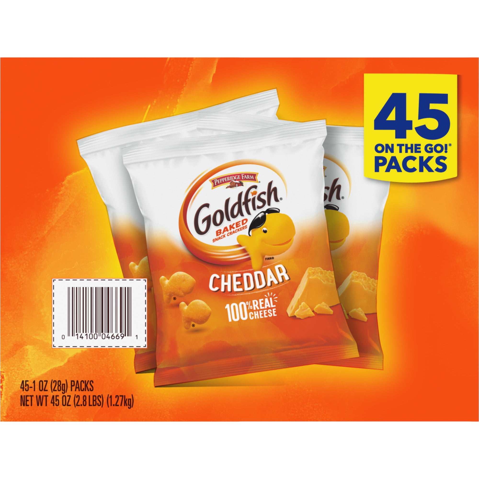 Pepperidge Farm Goldfish Cheddar Crackers, 1 oz. Snack Packs, 45-Count Multi-Pack Box