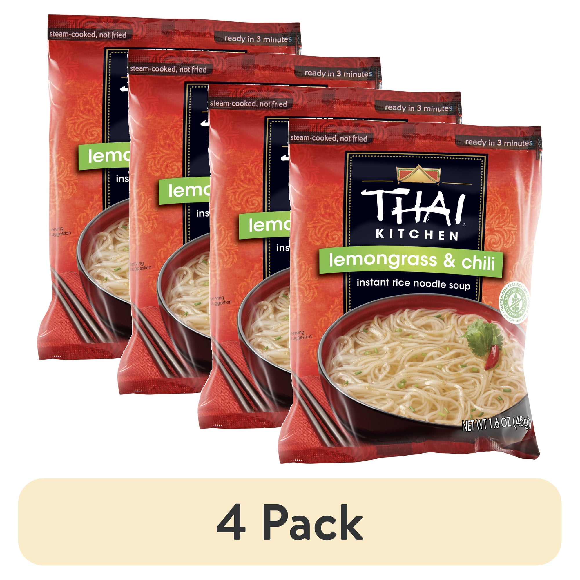 (4 pack) Thai Kitchen Gluten-Free Gluten-Free Lemongrass & Chili Instant Rice Noodle Soup 1.6 oz Bag
