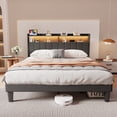 thumbnail image 2 of Queen Upholstered Platform Bed Frame with Charging Station (2 USB & Type-C), LED Lights, Storage Shelves in Headboard, Noise-Free Solid Wood Slats, No Box Spring Needed, 850 lbs, Easy Assembly, Gray, 2 of 9
