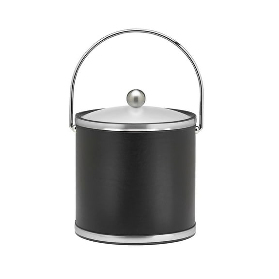 Sophisticates 3Qt Ice Bucket with Bale Handle, Bands and Acrylic Cover: Black with Brushed Chrome