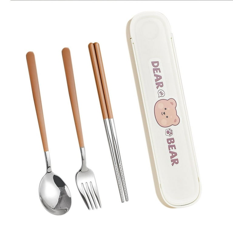 Portable Camping Lunch Box Travel Dinnerware Tableware Fork Spoon  Chopsticks Set Cutlery Set WHITE-3PCS 
