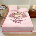 thumbnail image 6 of SEANATIVE 3 Pcs Twin Size Bed Sheet Set 1 Fitted Sheet and 2 Pillowcases Spandex Bed Cover Set Comfortable Bedding Covers for Home Decorations, Owl Rose Pink Happy Valentine's Day, 6 of 7