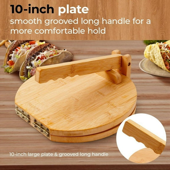 Wooden Tortilla 10 Inches Wood Tortilla Maker, with Rolling Pin & 50 Pcs Parchment Paper, for Homemade