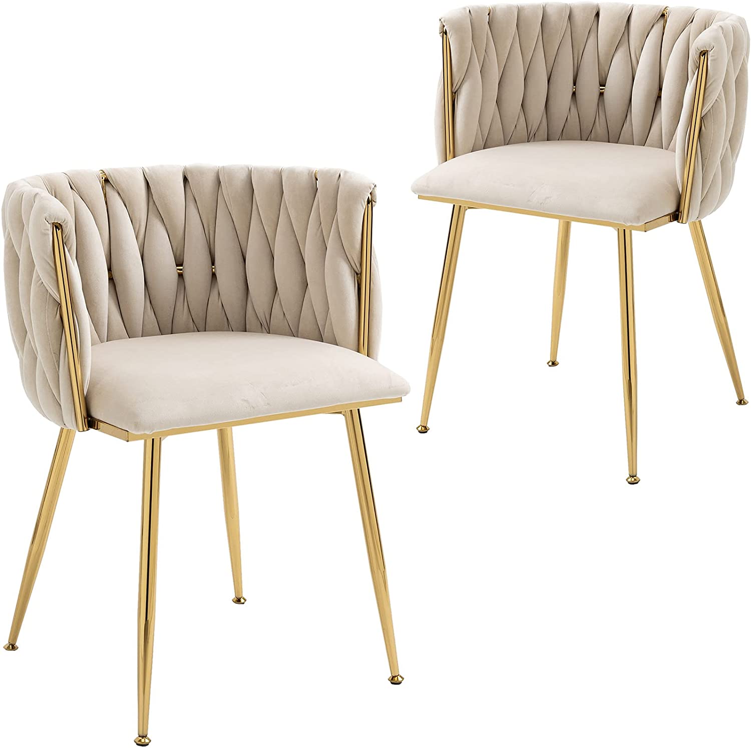 Gold Velvet Dining Chairs Set of 2 Modern Accent Chairs Boucle Velvet
