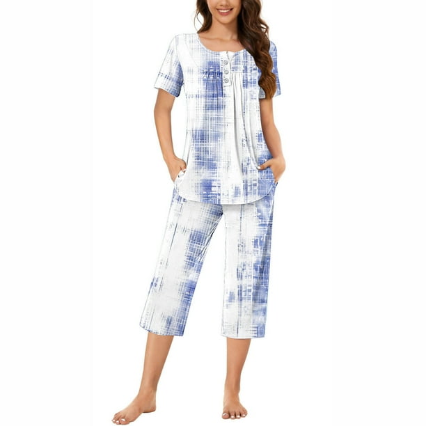 Rbaofujie Sleep Shirt Women's Round Neck Gradient Print