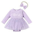 thumbnail image 2 of IBTOM CASTLE Baby Girl 1st Birthday Outfit Fall Pumpkin Winter Snowflake One Romper Sparkle Dress with Headband for Cake Smash Photo Shoot 12-18 Months Purple - Snowflake, 2 of 8