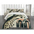 thumbnail image 3 of Ambesonne Cheetah Quilted Bedspread Set 3 Pcs, Mid Century Modern Minimal, Queen Size, Peach Grey Teal and Eggshell, 3 of 5