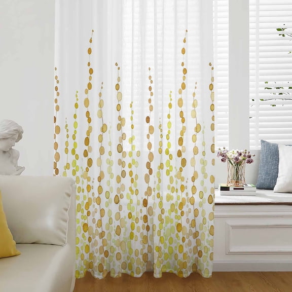 Sage Green Polka Dots Sheer Curtains 45 Inches Long for Living Room/Bedroom, Yellow Watercolor Abstract Art Rod Pocket Voile Kitchen Curtains & Drapes Window Treatment 1 Panel, 52"W x 45"L