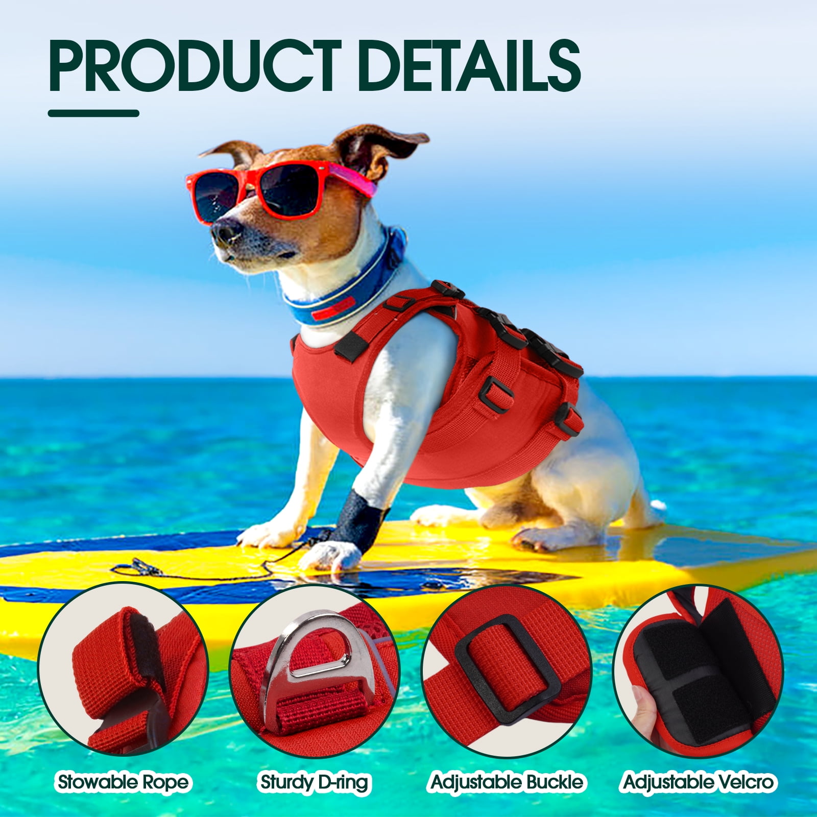Kuoser Dog Life Jacket, High Flotation Dog Life Vest for Swimming Boating, Red, XS