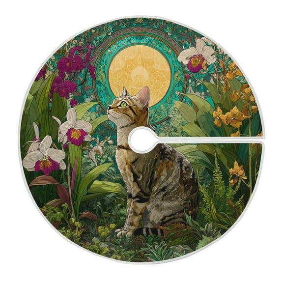 RMDQTR Festive Christmas Tree Skirt47.2x47.2in - Holiday Home Decor for Xmas Party Tabby in The Garden