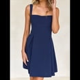 thumbnail image 4 of Robe Mini Sans Manches 2025 pour Femmes Dos Nu à Nouer Col Carré Courte Robe de Soirée Bleu Marine TG, 4 of 10