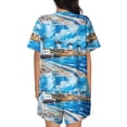 thumbnail image 6 of Uemuo Greek Island Windmills Painting Pattern Women's Short-Sleeved Pajama, Button-Front Loungewear, 2-Piece Summer Sleepwear, Elastic Drawstring Shorts-4X-Large, 6 of 7