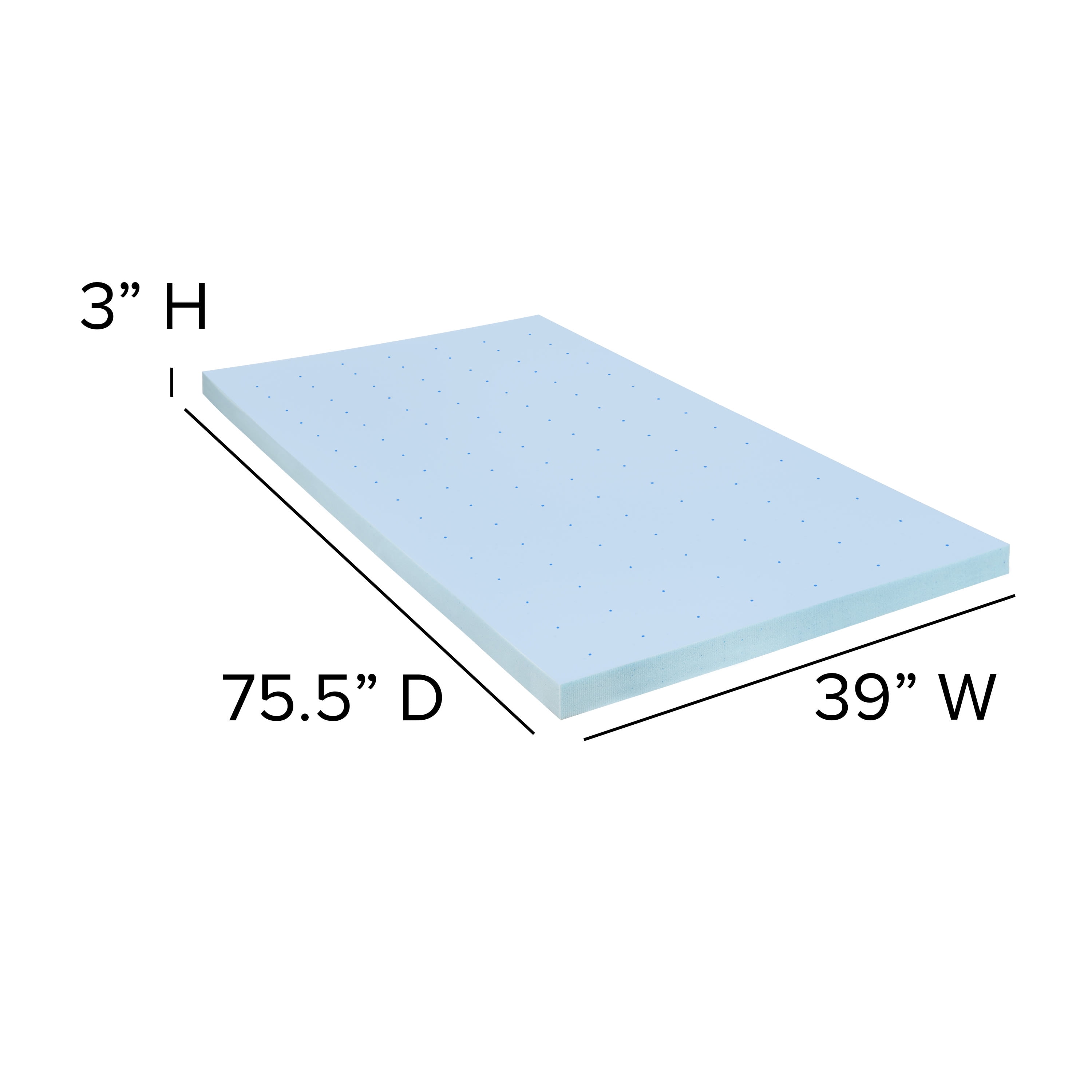 Emma + Oliver 3" Gel Infused Cooling Memory Foam Mattress Topper, CertiPUR-US Certified Memory Foam- Twin