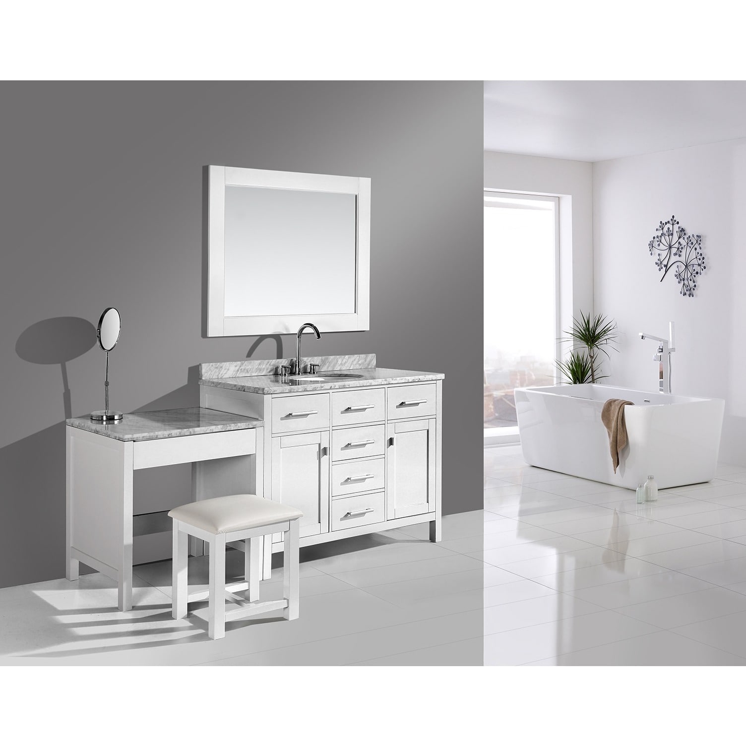 Design Element London 72-inch Single Sink White Vanity Set with Makeup