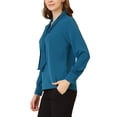 thumbnail image 4 of INSPIRAR CHIC Blusas de Manga Larga para Mujeres de Chifón con Pliegues y Cuello con Lazo, Camisa de Oficina, Color Azul Pavo Real, 4 of 7
