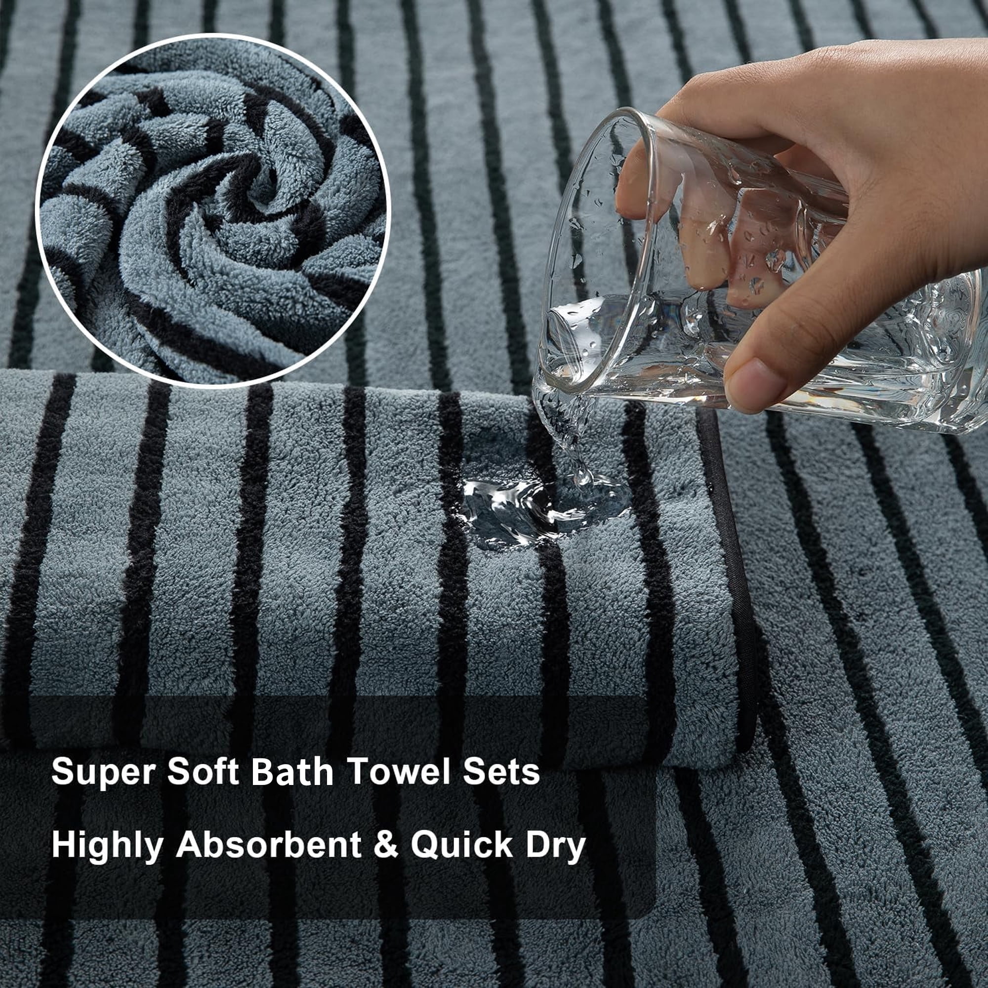 Jessy Home 4 Pack Black Bicolor bar Stripe Large Bath Towels Set Oversized Bath Sheet Soft Towel Set