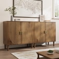 thumbnail image 5 of Semiocthome Kitchen Sideboard Buffet Cabinet with Adjustable Shelf, Line Groove Door, Walnut Finish, Set of 2, 5 of 9