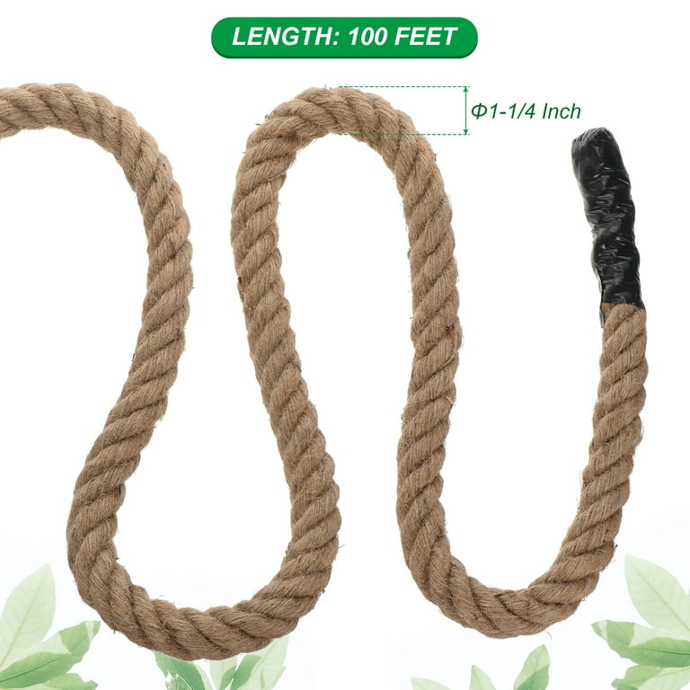 Uxcell 1-1/4 inch 14.8 Feet Jute Rope Natural Manila Rope 4 Strand Twisted Thick Heavy Twine Rope, Size: 1-1/4x15', Brown