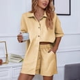 thumbnail image 2 of 2 Piece Sets For Women Summer Women's Linen Shirt and Shorts Set Casual Loose Fit Long Sleeve Top with 5 Inch Inseam Comfortable Summer Autumn Outfit for Travel, 2 of 4