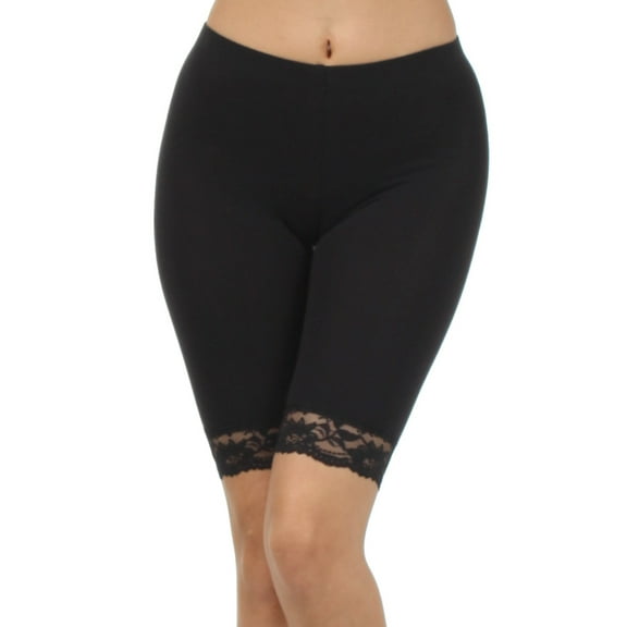 Sakkas Cotton Blend Lace Trim Stretch Bike Shorts - Made in USA - Black - Medium