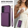 thumbnail image 3 of For Samsung Galaxy A16 5G Phone Case Wallet Card Holder,RFID Blocking PU Leather Back Magnetic Flip Kickstand Folio Case Wrist Lanyard & Crossbody Strap Protective Women Girls Cover,Deeppurple, 3 of 8