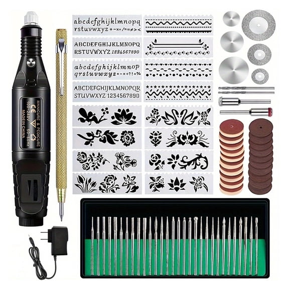 SmartBy Electric Engraving Tool Kit US Plug Corded Micro Engraver Pen Set for Jewelry Glass Wood Metal Plastic DIY Rotary Tool with Accessories Marking Machine Stencils 2-in-1 Button Control Engraver